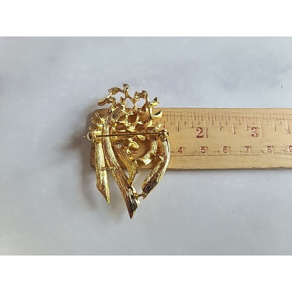 Gold Tone Metal Floral/Leaf Shaped Brooch Vintage - Picture 10 of 10